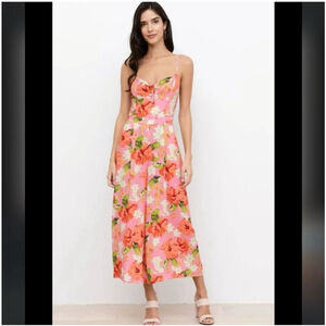 Yumi Kim Mai Tai Pink Floral Wide Leg Jumpsuit Rayon Size 12